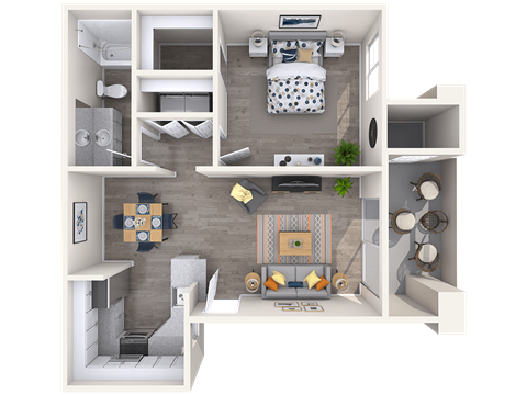 Floor plan for 1 bed, 1 bath, 649 sqft